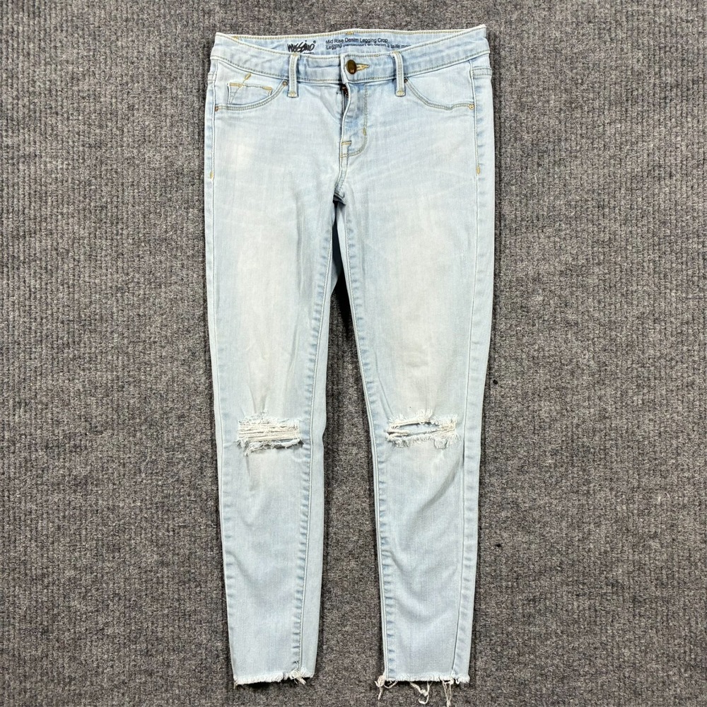 Mossimo Womens 2/26 Mid Rise‎ Denim Legging Crop Distressed Light Wash Raw Hem